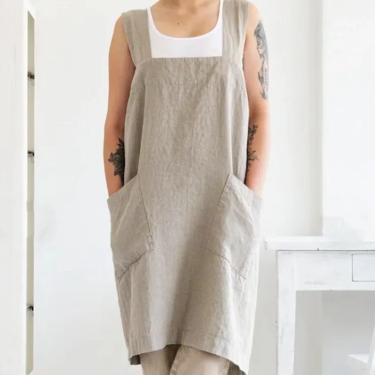 Women's Simple Solid Color Cotton And Linen Plus Size Apron