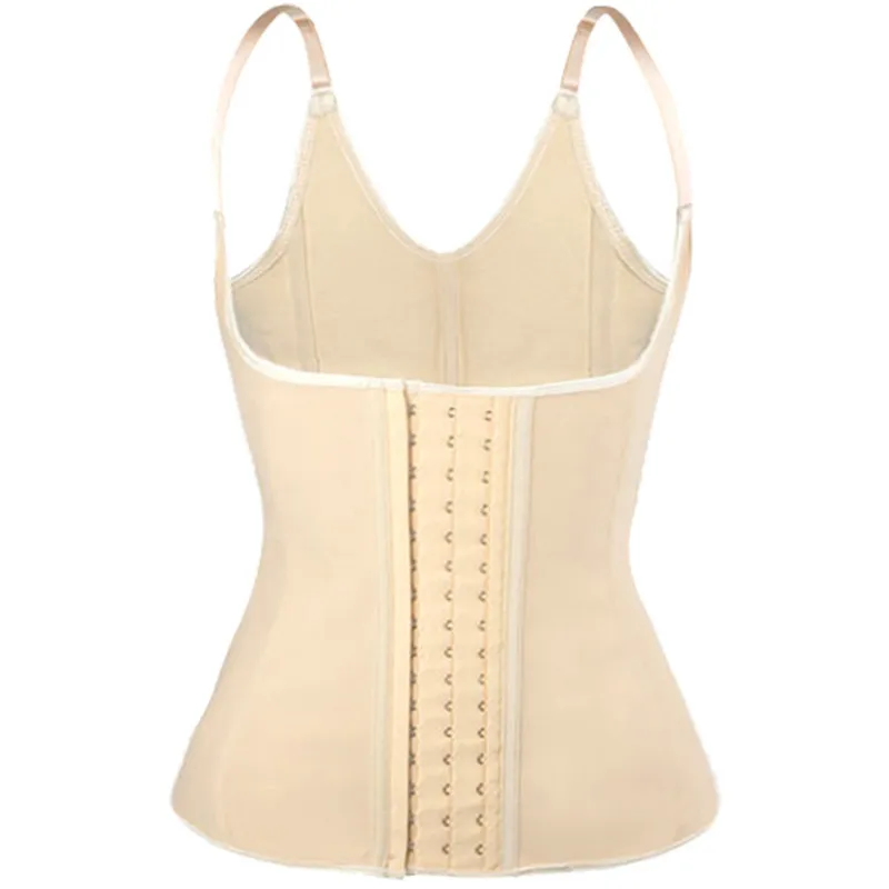 Rubber Corset Waist Girdling Belly Contraction Spaghetti Strap Tank Top - Tan