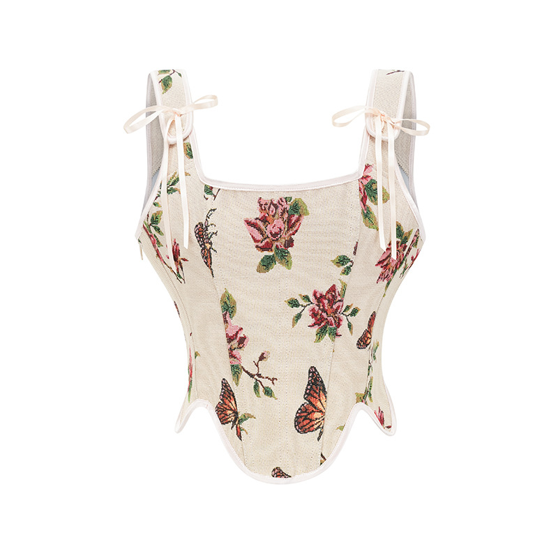 French Style Women's Jacquard Lace-up Plastic Bones Corset