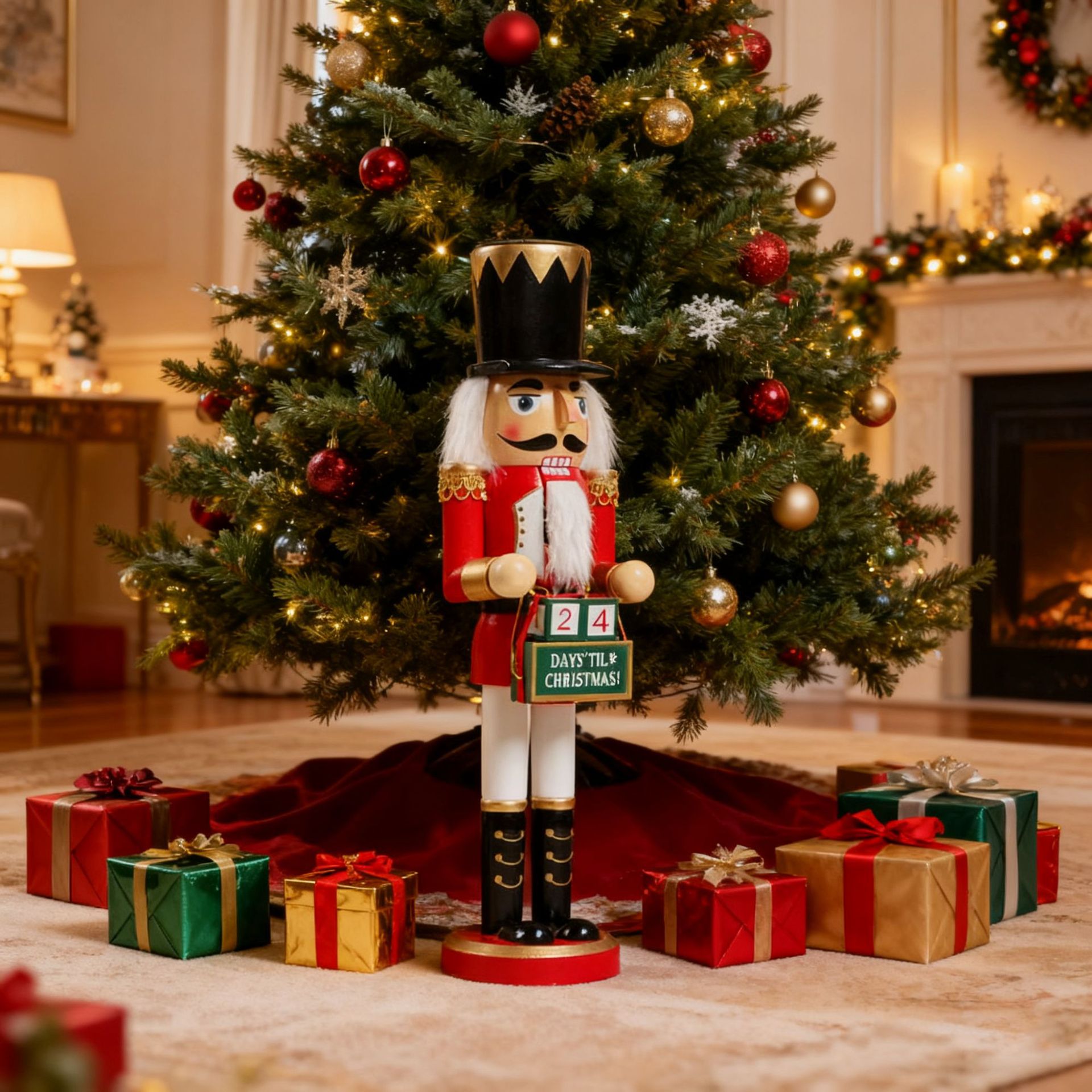 Wooden nutcracker christmas tree background decoration