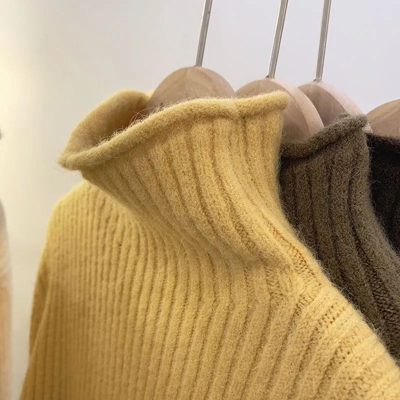 Half Collar Thickened All-matching Solid Color Bottoming Sweater - Yellow