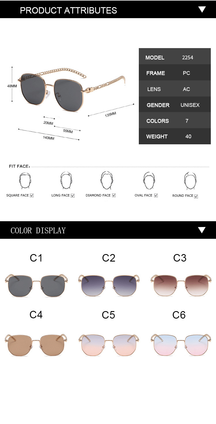Oval Frame Metal Chain Sunglasses For Women - Image 10