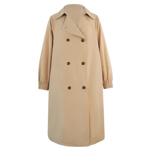 Double Breasted Plus sized Loose Overknee Trench Coat Khaki - Shop at LoveMi
