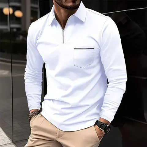 Autumn Polo Shirt Zipper Men's Long Sleeve