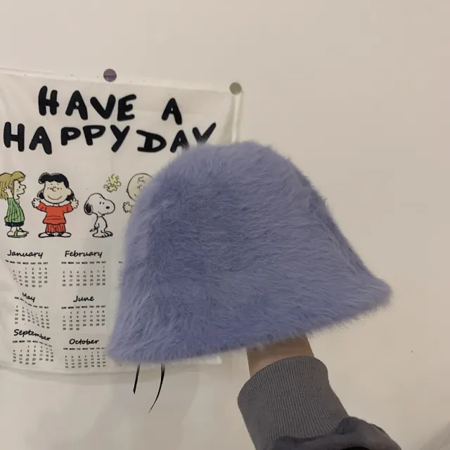 Japanese style Retro All match Face covering Rabbit Fur Bucket Hat Light Blue - Shop at LoveMi