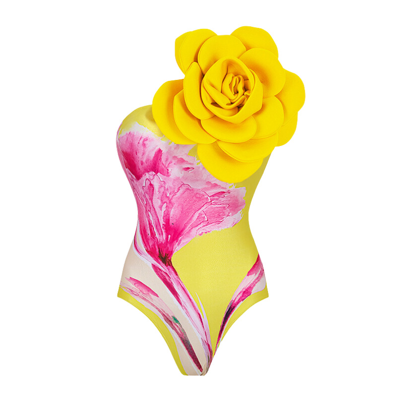 3D Big Flower Decorative Printed One-piece Swimsuit Suit