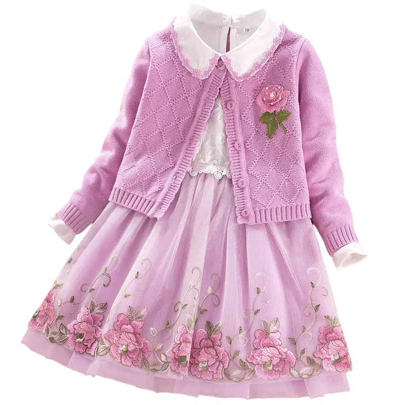 Girls' Dress Two-piece Spring Long-sleeved Sweater Princess Dress
