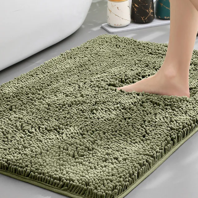 Bathroom Floor Mat, Bath Entrance Water absorbent Carpet, Chenille Anti slip Foot Pad Grass Green - Shop at LoveMi