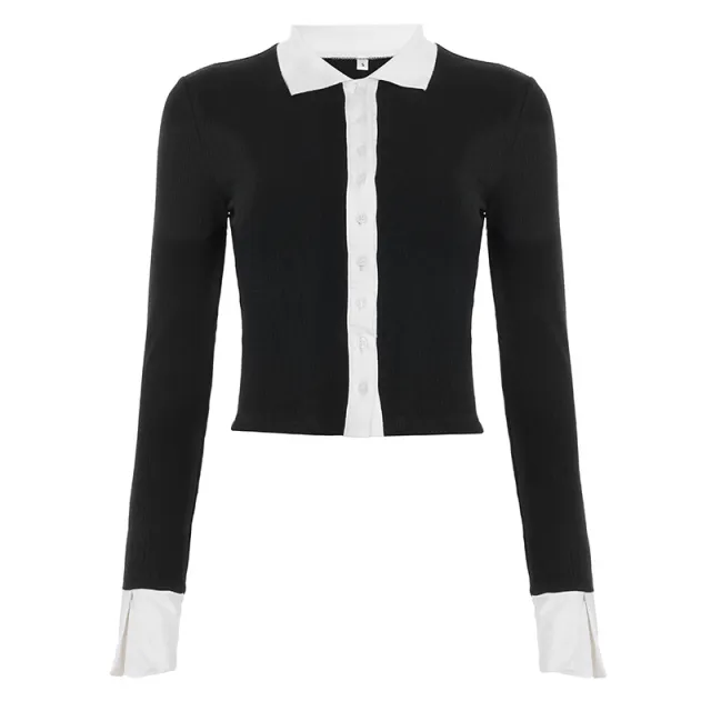 Women's Color Block Patchwork Knitted Cropped Top Black - Shop at LoveMi