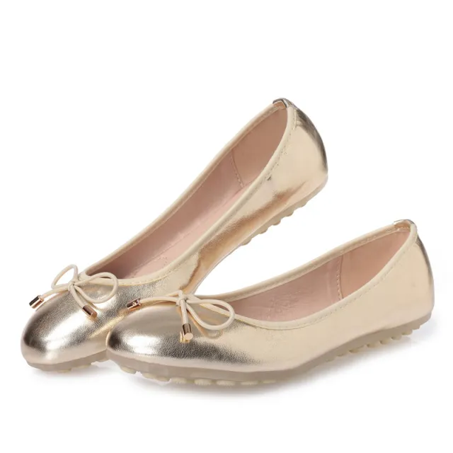 Round Toe Bowknot Low cut Flat Bottom Pumps Women Gold - Shop at LoveMi