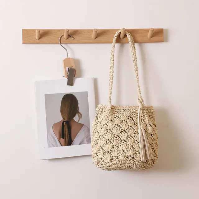 Fashion Tassel Shoulder Straw Bag Fan Hollow Beach Bag Beige - Shop at LoveMi