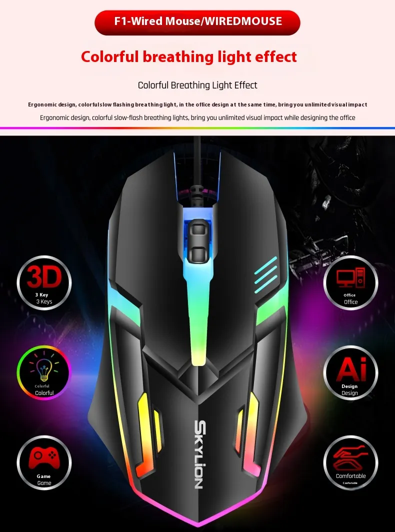 Wired Luminous Mouse Office Home Games USB Desktop Computers And Laptop Universal PlayerUnknown's Battlegrounds – image 9