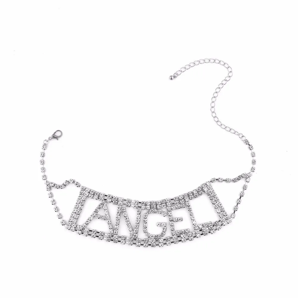 Title 2, Hollow letter full diamond necklace ANGEL