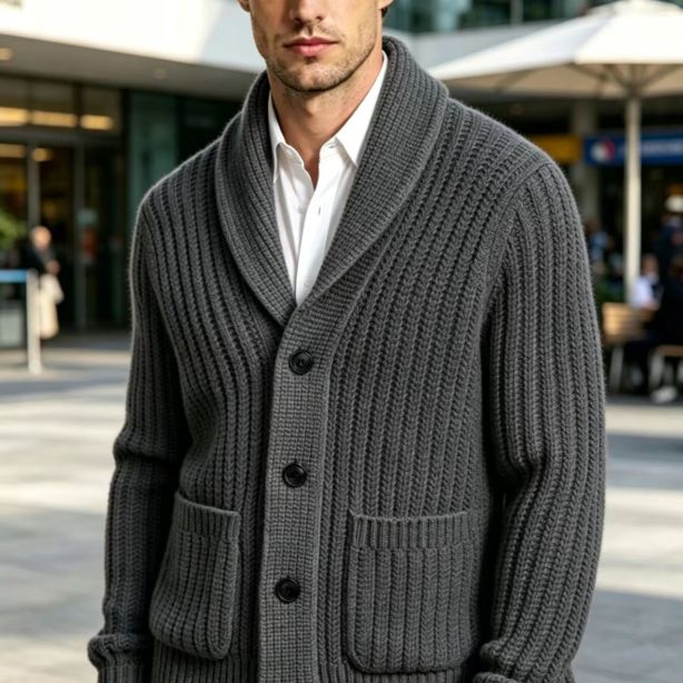 New Mens Striped Knitted Cardigan Jacket