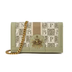 Chain Retro Embroidered Crossbody Shoulder Bag - Green - View 1