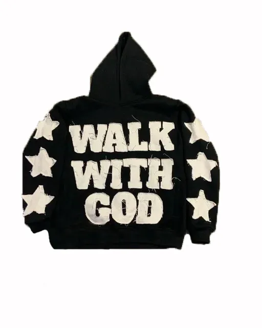 Hip Hop Style Star Letters Affixed Cloth Embroidered Hoodie Personalized Minority Design Sweater Black - Shop at LoveMi