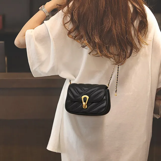Summer Rhombus Chain Niche Advanced Texture Shoulder Messenger Bag Black - Shop at LoveMi