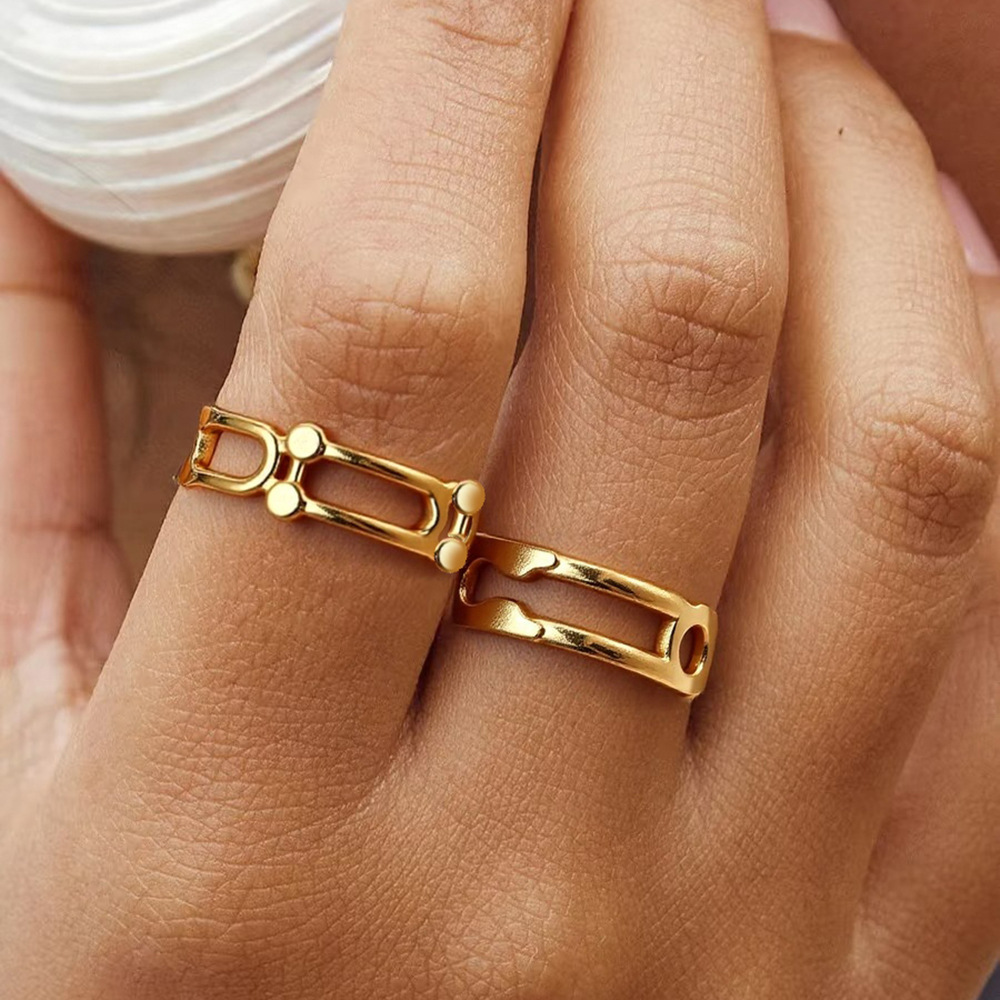 Womens Titanium Steel Geometric Gold-plated Ring