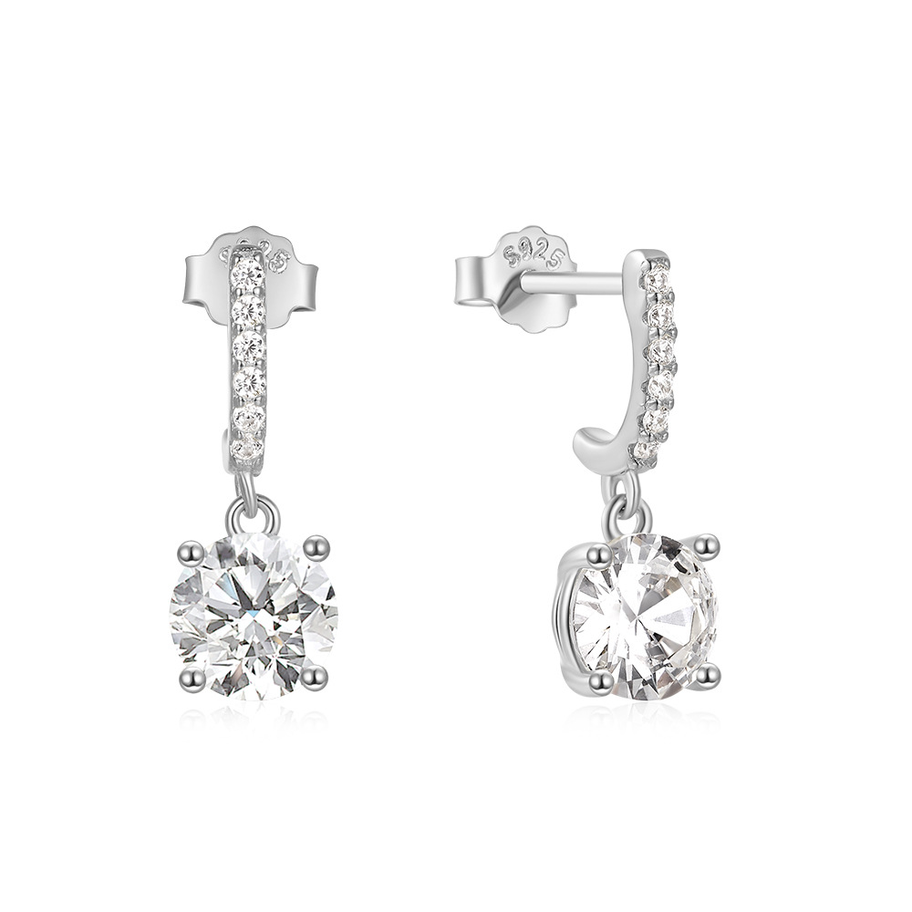S925 Sterling Silver Four-claw Zircon Stud Earrings For Women