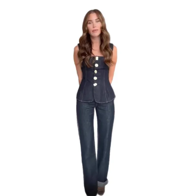 Women's Fashion Casual Single breasted Denim Vest Pants Denim Suit - Shop at LoveMi