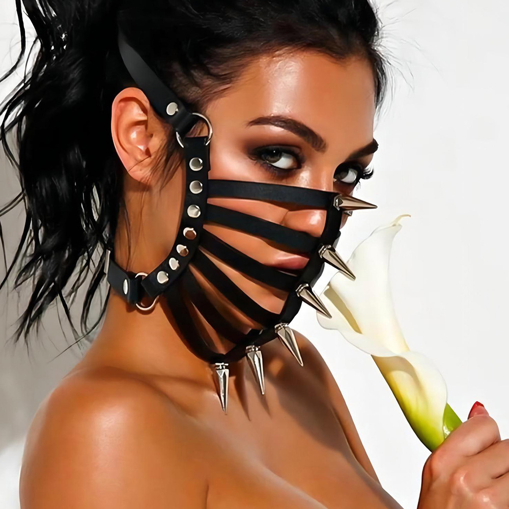 Spiked Rivet Leather Mask, Cutout Gothic Style