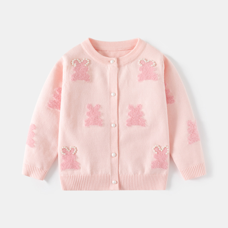 Girls Core-spun Yarn Open-front Sweater