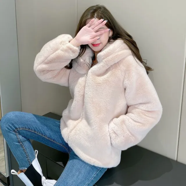Hooded Thickened Plush Coat For Women Beige - Shop at LoveMi