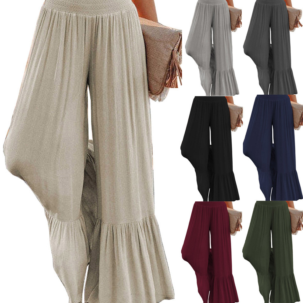 Solid Color Casual Pants With High Waist And Cinched Waist Loose And Wide Leg Pants For Women