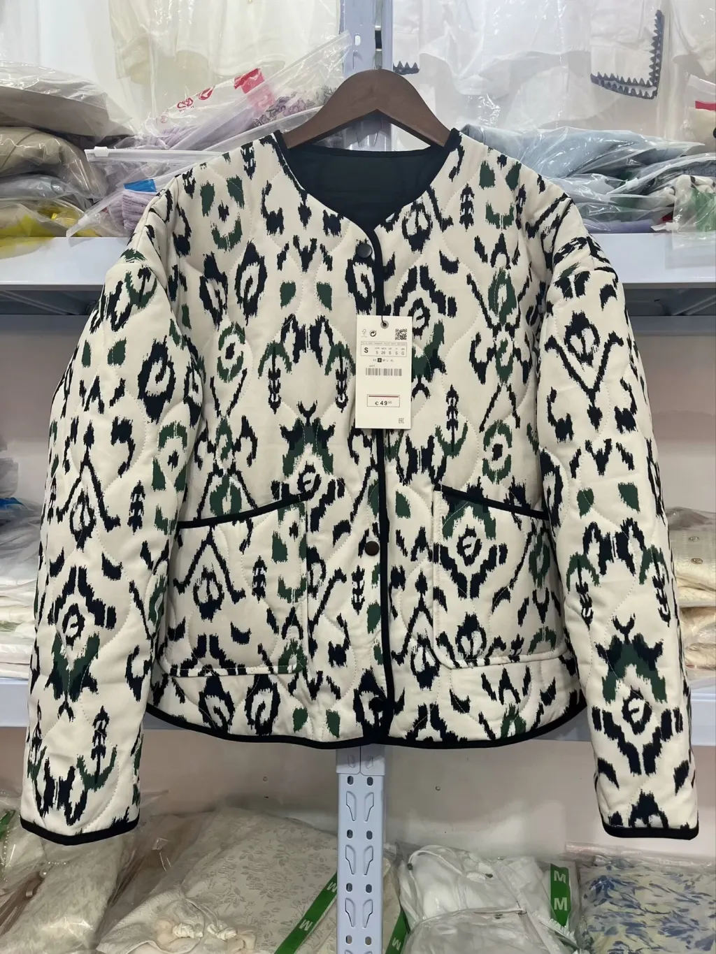 Printed French Style Thread Cotton Coat Jacket - Green