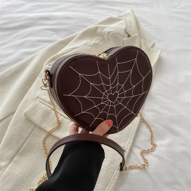Hearts Crossbody Chain Shoulder Bag Brown - Shop at LoveMi