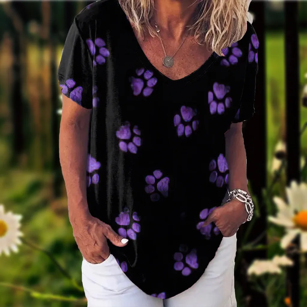3D Printed Short Sleeve T-shirt Women's Casual Half V-neck T-shirt - Vtdws107847Sj100