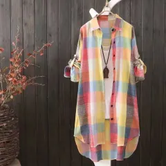 Korean Style Sun-protection Clothing Shirt Women's Mid-length Plus Size - Camouflage Plaid-3Xl - View 1