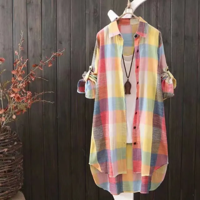 Korean Style Sun protection Clothing Shirt Women's Mid length Plus Size Camouflage Plaid M - Shop at LoveMi