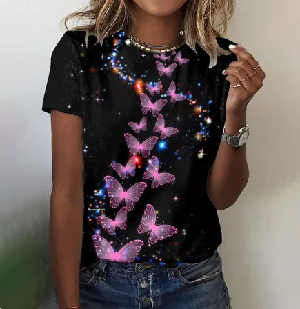 Women's Butterfly Colorful Printing Short Sleeve Style7 - Shop at LoveMi
