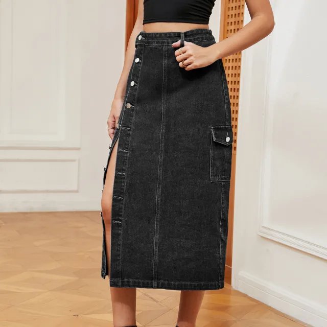 European And American Hot Girls Half Elastic Denim Cargo Pants Casual Skirt Gray - Shop at LoveMi
