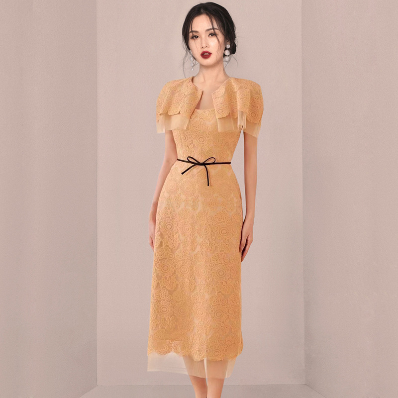 Cape-Collar Bow Midi Dress, picture 2 of 5