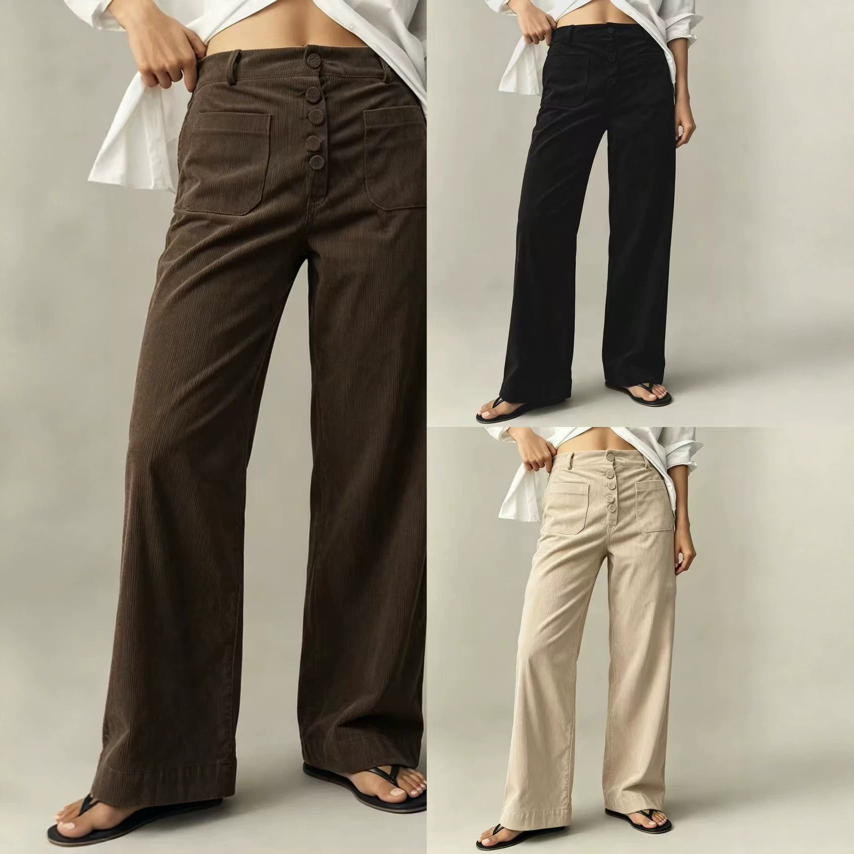 Thin High-waisted Figure-flattering Wide-leg Pants With An Elastic Waist And A Slim Fit