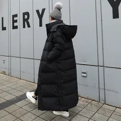 Women's Loose-fitting Padded Long Below-the-knee Cotton Coat - Black - View 1
