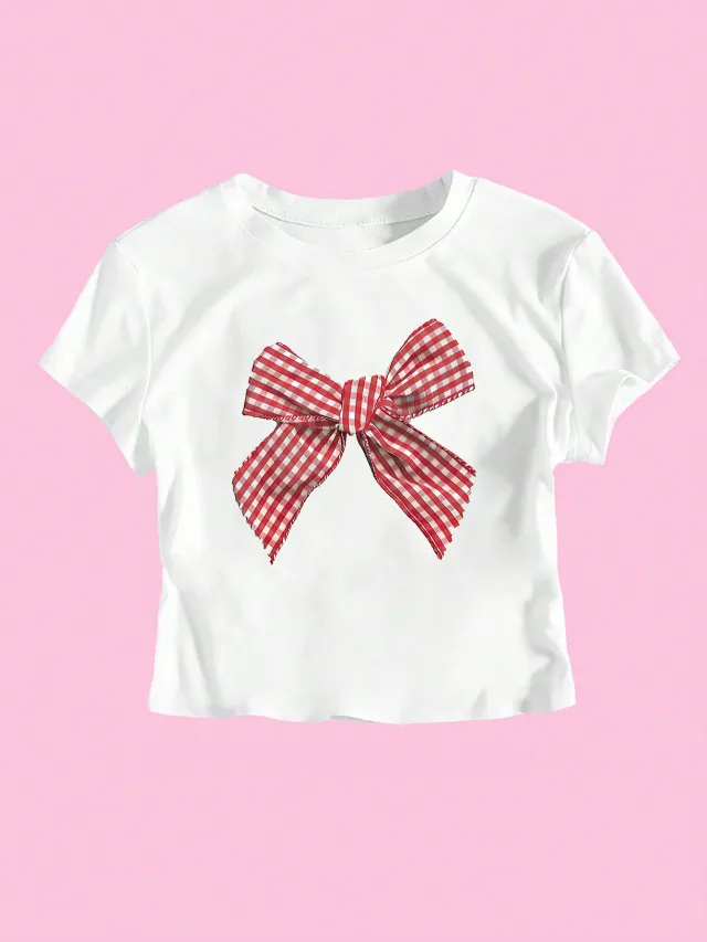 Women's Casual Short Bow Printed Top White - Shop at LoveMi