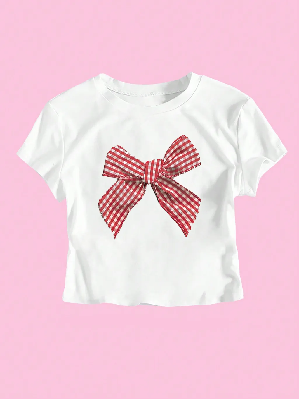 Women's Casual Short Bow Printed Top - White