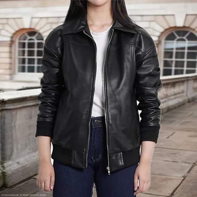 Zipper And Lapel Thread Cuff And Hem Pocket Leather Coat Black - Shop at LoveMi
