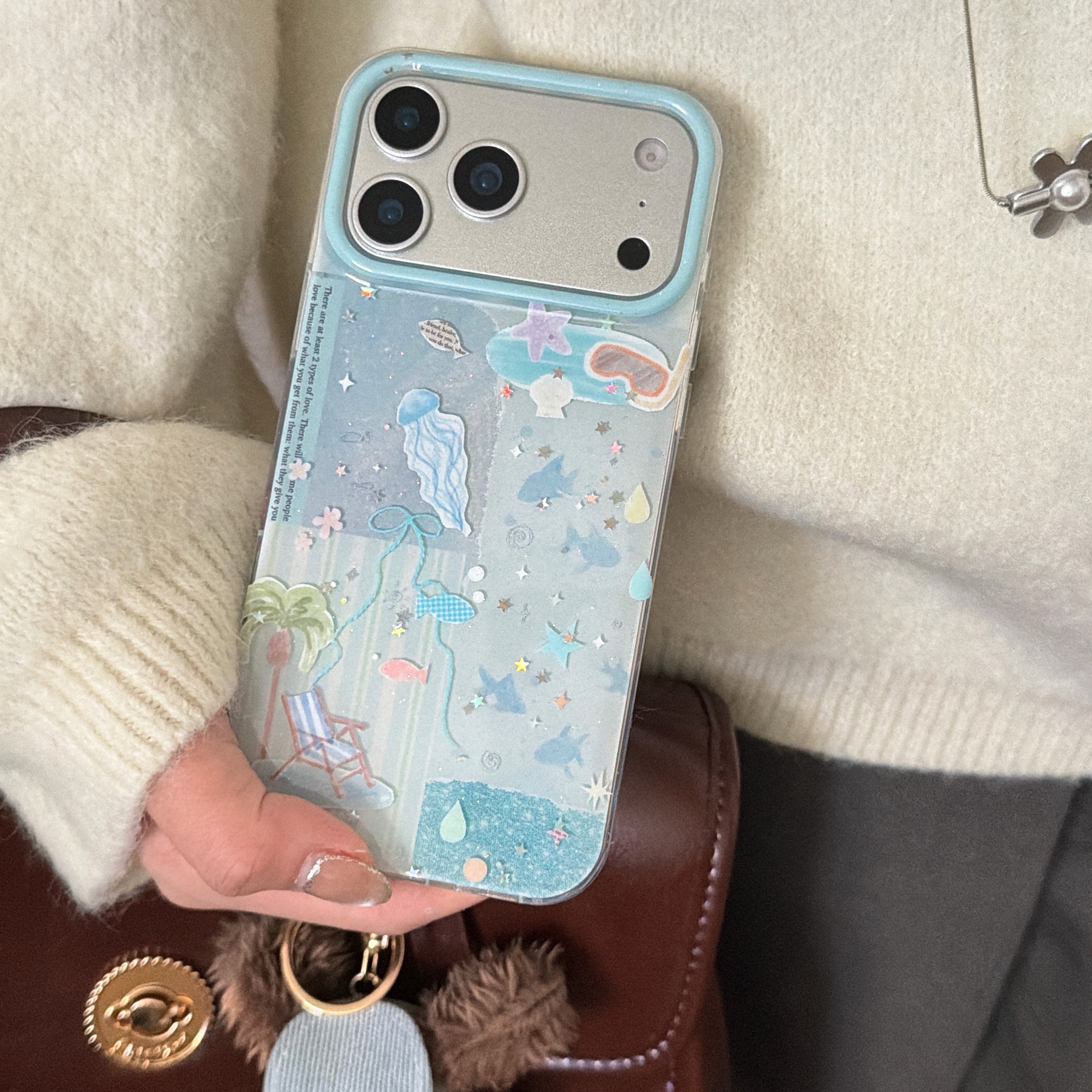 Double-layer Glitter Blue Ocean Jellyfish Phone Case
