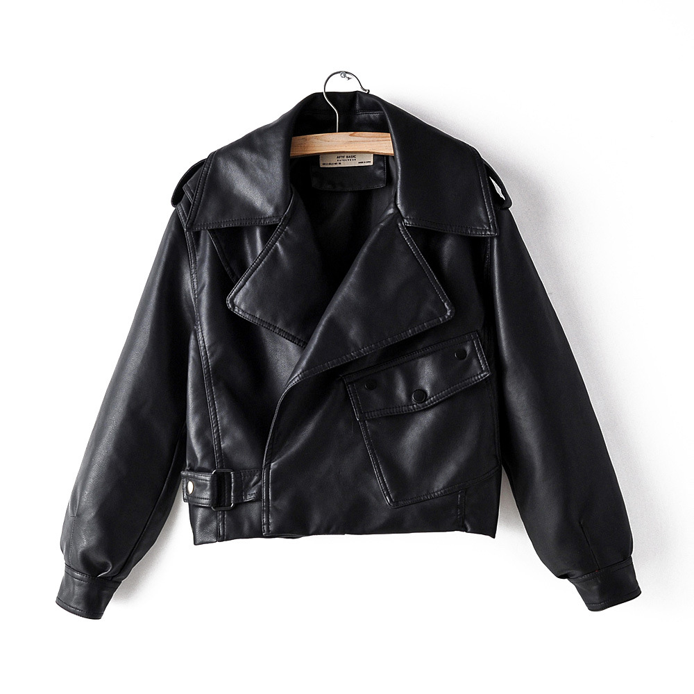 Title 4, Womens PU leather jacket with short washed lea...