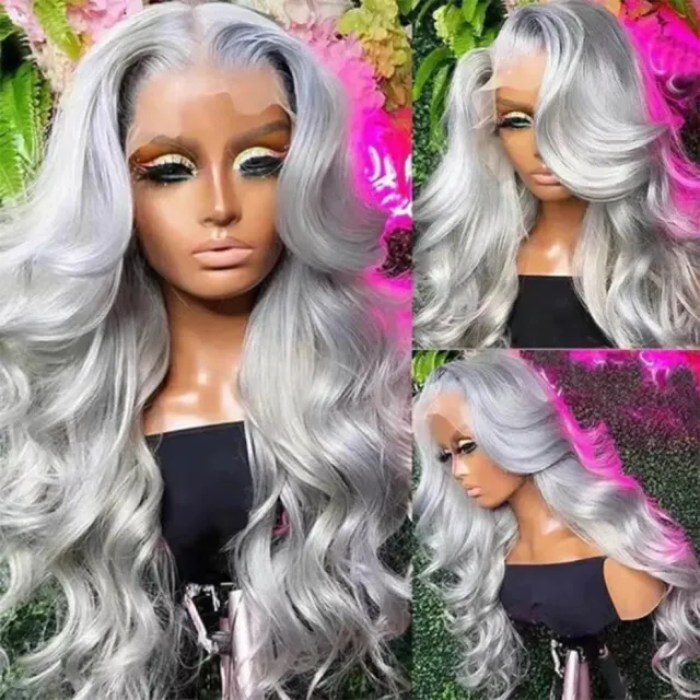 Front Lace New Long Curly Hair Lace Big Wave Multi color Wig M0456 Silver Gray - Shop at LoveMi