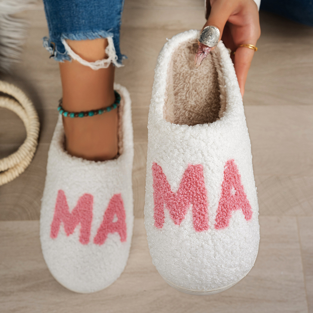 Plush Warm & Cozy MAMA Plush Slippers, Thick Non-Slip Indoor Shoes, Gift for Her