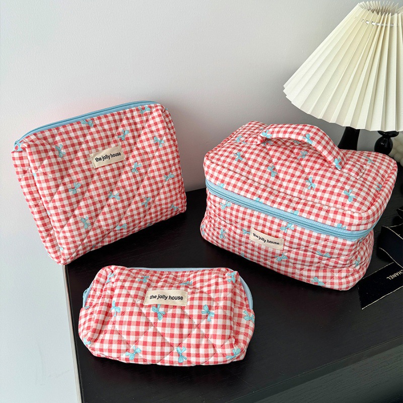 Title 2, Plaid Bow Cosmetic Bag Large Capacity Portable ...