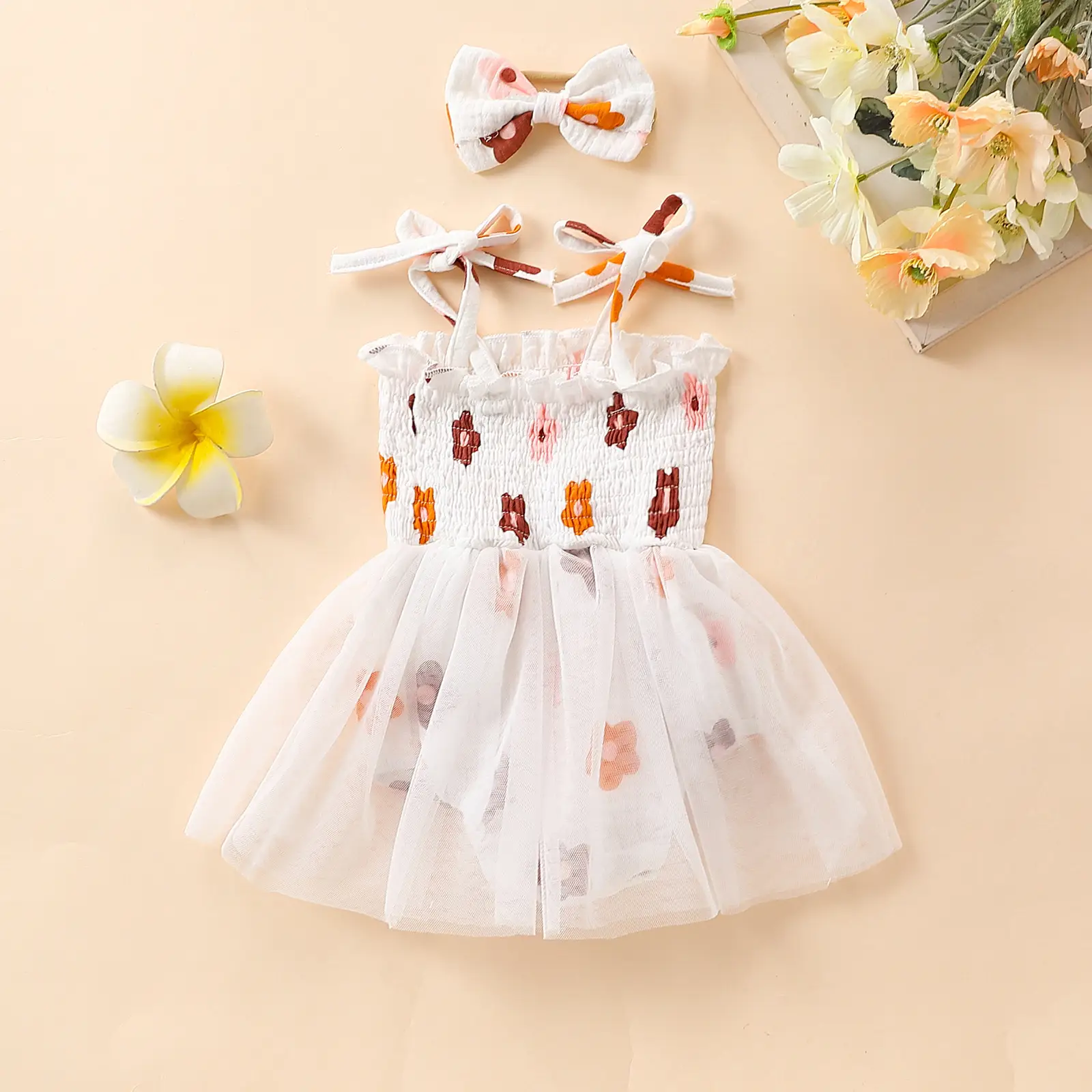 Infant Sling Smocking Mesh Princess Dress