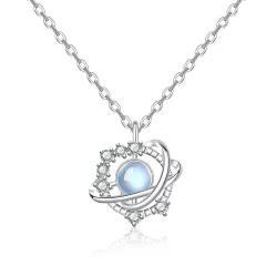 Moonstone Planet Necklace Female Rhinestone Niche Pendant Clavicle Chain - White Gold - View 1