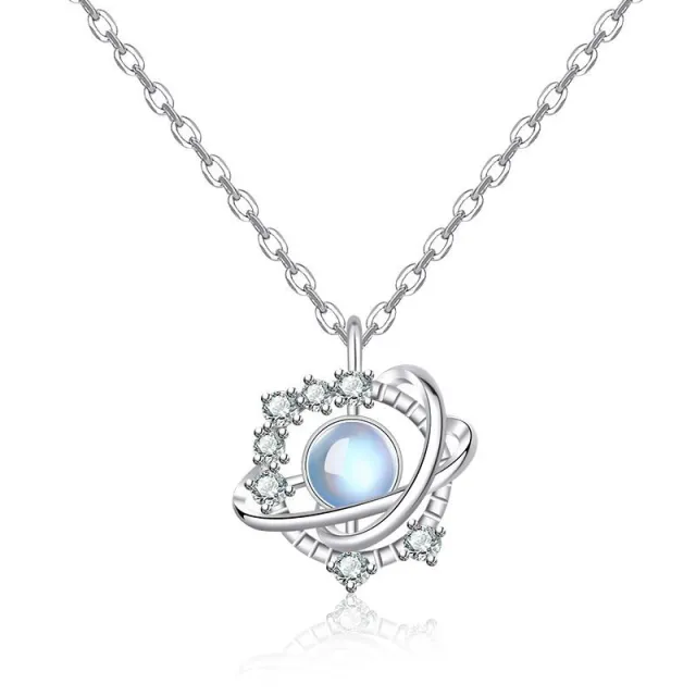 Moonstone Planet Necklace Female Rhinestone Niche Pendant Clavicle Chain White Gold - Shop at LoveMi