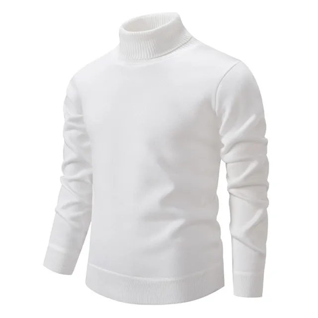 Men's Fleece lined Thick High neck Slim fit Knitted Sweater White - Shop at LoveMi